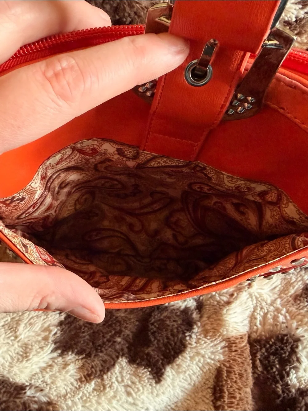 Silverake Orange Y2K Western Rhinestone Buckle Studded Crossbody Purse